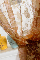 100*200cm Butterfly Sheer Voile Window Treatment Curtain Drape Valance Coffee