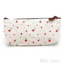 Flower Pencil Pen Case Cosmetic Makeup Bag Storage Pouch Purse Beige