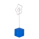 Blue Cube Base Card Picture Memo Photo Clip Holder Flower Shape Wire Clip