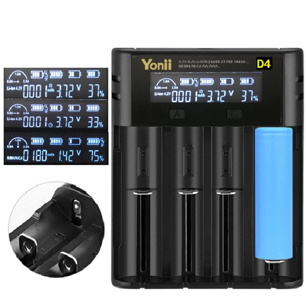 Yonii D4 Four Slot USB Rechargeable Lithium Battery Charger Multi-functional Intelligent Charger for 18650/26650/21700/AAA Battery