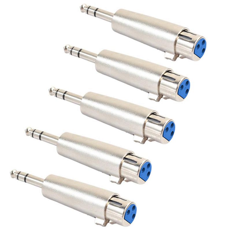 5Pcs XLR 3Pin Female to 6.35mm 1/4 Stereo Jack Male Plug Audio Cord Mic Ada