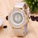 Crystal Shining Dress Ladies Watch Rose Gold Case Leather Strap Quartz Watches