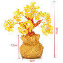 Feng Shui Wealth Lucky Citrine Crystal Gem Money Coins Tree in Money Bag DecF5Y1
