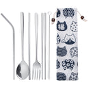7Pcs Reusable Stainless Steel Coffee Tea Milk Drinking Straw Fork Chopsticks Set