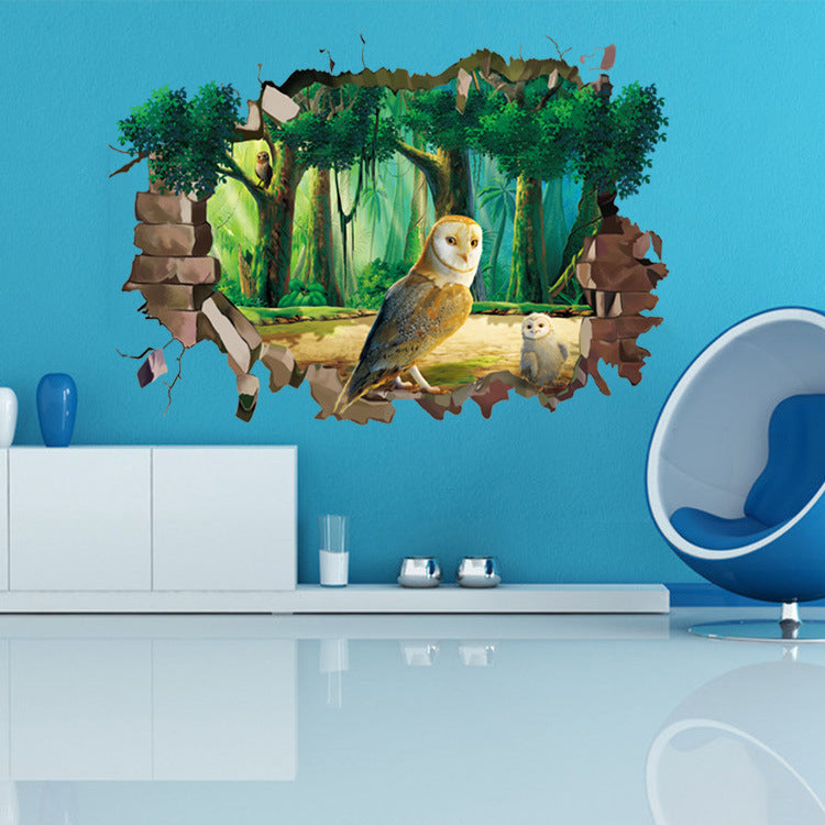 Miico Creative 3D Animal Owl Broken Wall Removable Home Waterproof Decorative Wall Decor Sticker