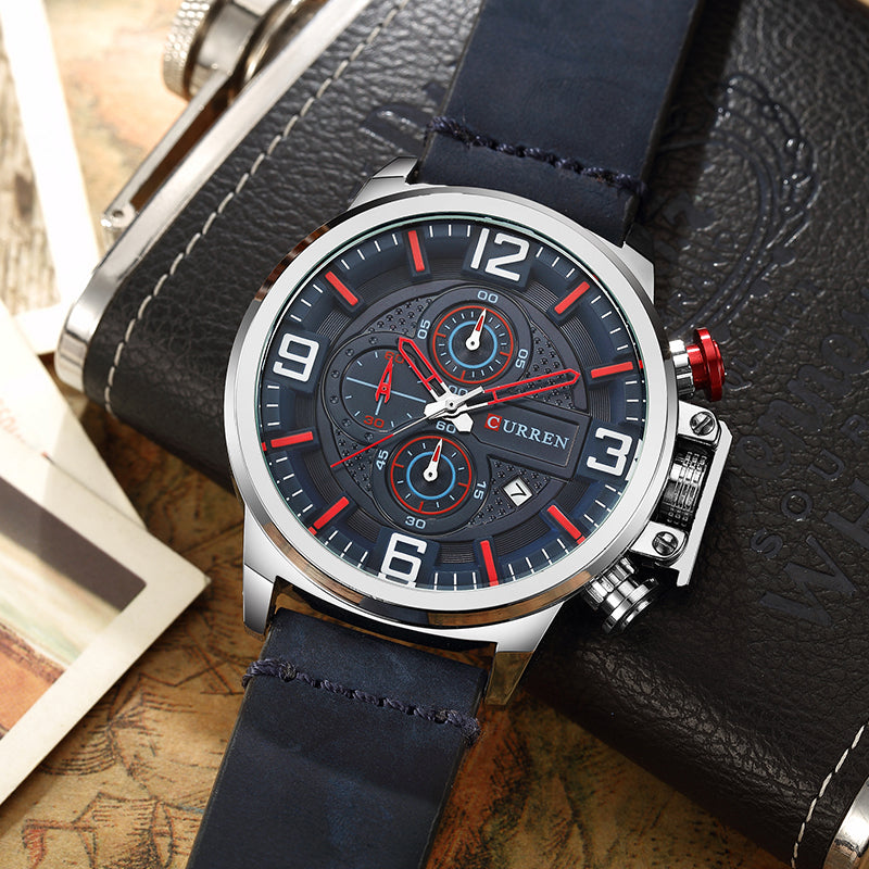CURREN 8278 Business Style Men Watch Chronograph Genuine Leather Band Quartz Watch