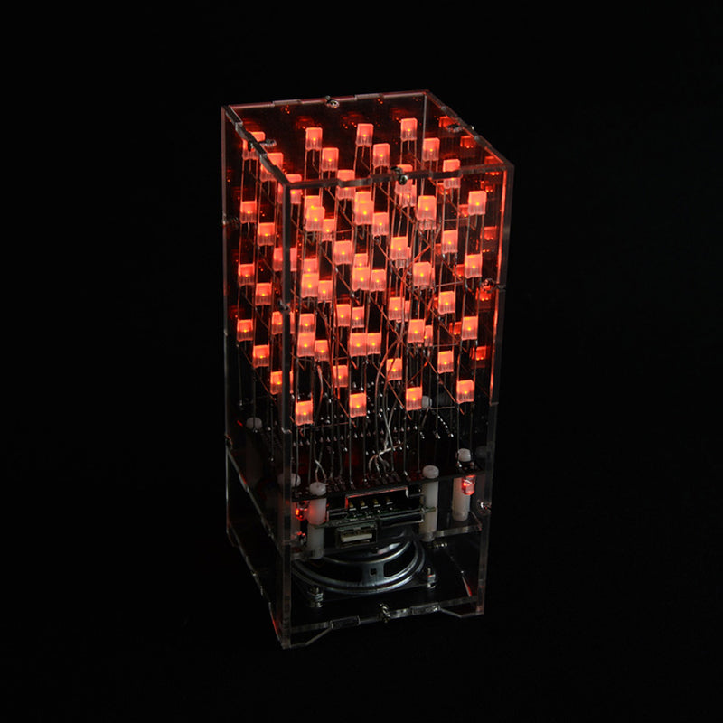 4x4x4 Red+Blue Dual LED Cube Music 3D Light Square Electronic DIY Kit With Remote Control bluetooth Speaker