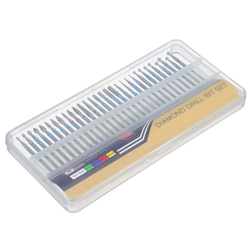 30pcs 3/32 Inch Diamond Nail Drill Bits Set for Art Nail Cuticle Manicure Pedicure Tools