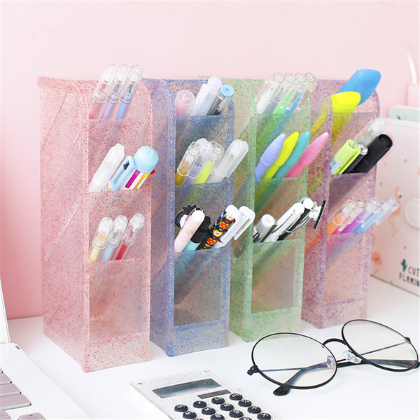 Transparent Obliquely Inserted Pen Pencil Holder Desktop Organizer Plastic Makeup Brushes Lipsticks Storage Box Stationery Holder