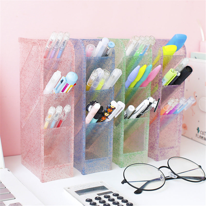 Transparent Obliquely Inserted Pen Pencil Holder Desktop Organizer Plastic Makeup Brushes Lipsticks Storage Box Stationery Holder