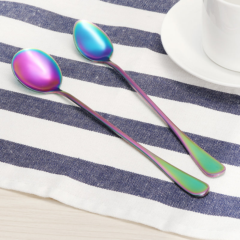 Stainless Steel Colorful Rainbow Long Handle Spoon Tea Coffee Ice Cream Spoon Tableware Craft