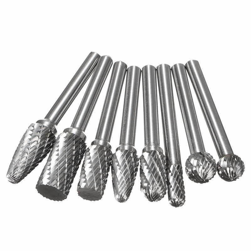 8pcs 1/4 Inch Shank Double Cut Carbide Rotary Burr Die Grinder Grinding Head Bit Tool Set