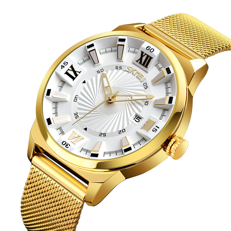 SKMEI 9166 Gold Case Business Style Men Wrist Watch Milan Stainless Steel Quartz Watches