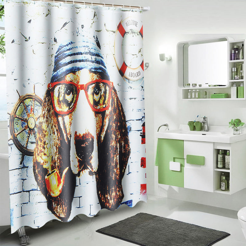 Modern Animal 3D Waterproof Polyester Shower Curtain Dog Octopus Pattern With 12 Plastic Hooks For Bath And Shower