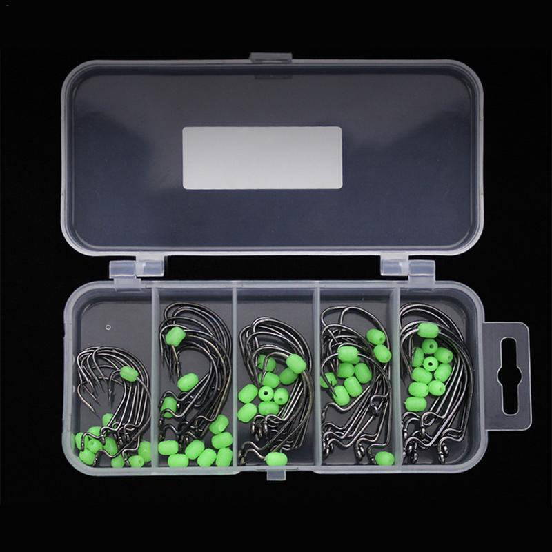 ZANLURE 50pcs/Set Crank Hook With Luminous Soft Non-Slip Block Lure Soft Bait Fishing Hook Set