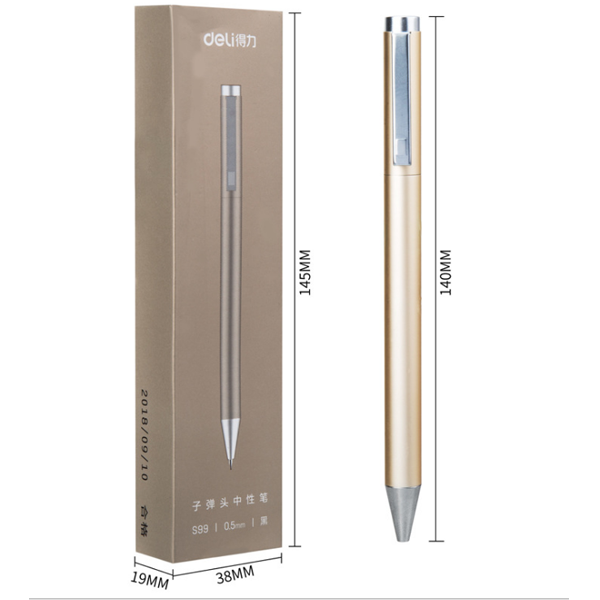 Deli S99 0.5mm Gel Pen Bullet Rotating Black Bullet Gel Pen In Gold And Silver