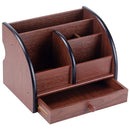 5-Compartment Luxury Brown Wood Office Desktop Organizer / Letter Sorter wi