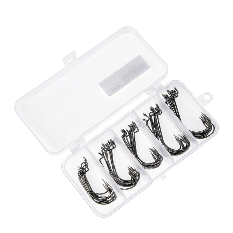 LEO 50pcs/lot 5 Sizes High-carbon Steel Fishing Hook Worm Frog Lure Hooks Bait Hooks With Box