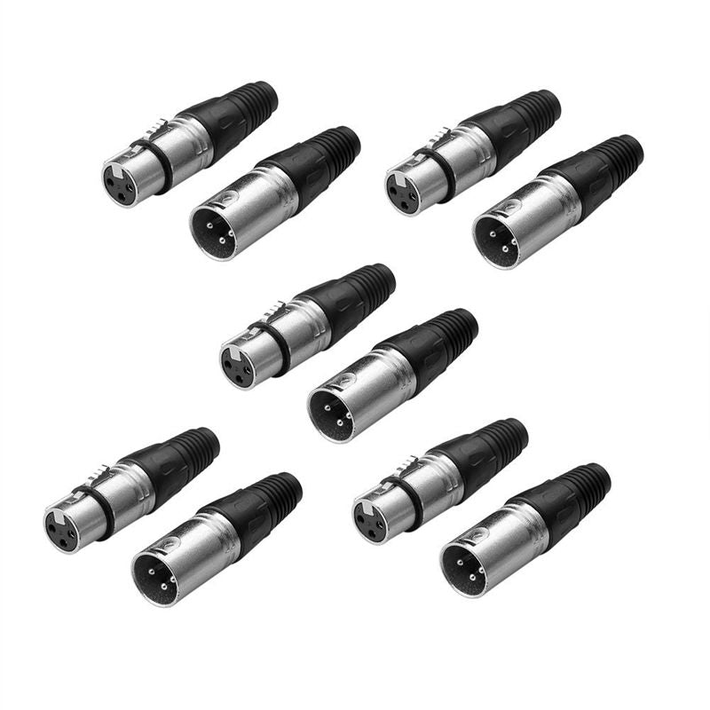Male / Female XLR Jack 3 Pin Microphone Audio Connector (5 Pair)