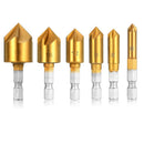 6pcs Hex Shank Five-blade Chamfering Drill Bit High Carbon Steel Titanium P