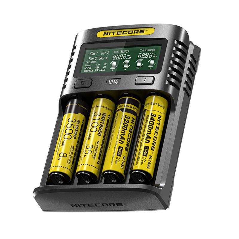 NITECORE UM4 LCD Screen Display Lithium Battery Charger 4-Slots USB Charging Smart Rapid Battery Charger
