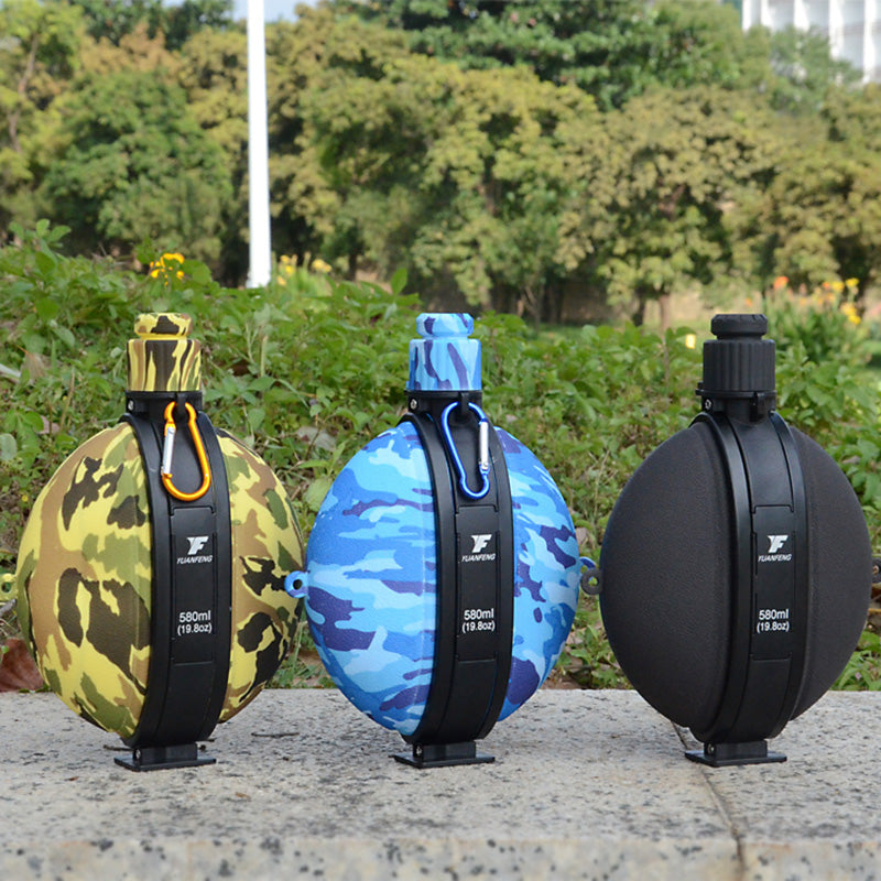 580ML Silicone Folding Sport Camouflage Water Bottle Outdoor Hiking Cycling Kettle With Compass