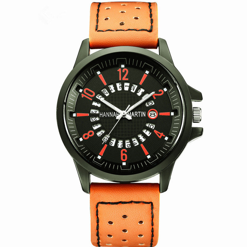 HANNAH MARTIN 1601 Men Wrist Watch Genuine Leather Strap Creative Watch