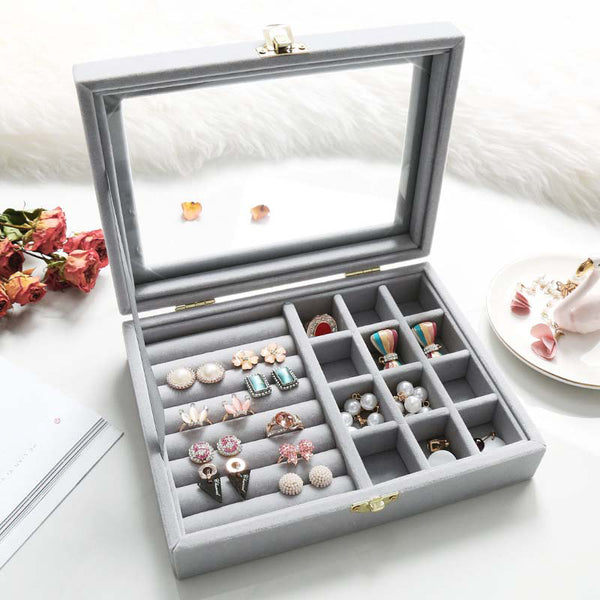 5 Colors Dual-Lock Ring Earring Jewelry Box Flannel Material Storage Box Dressing Table