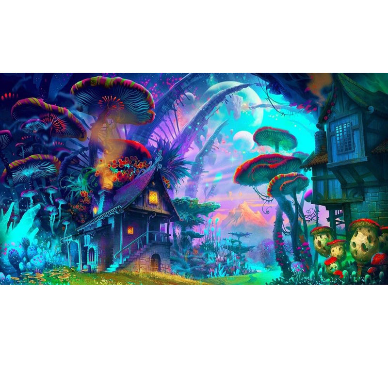 24x36'' Psychedelic Mushroom Town Art Print Fabric Silk Poster Wall Home Decorations