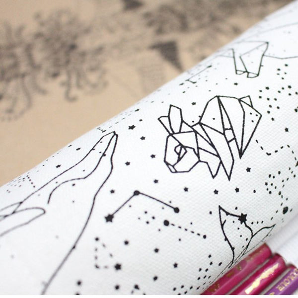 48 Holes Big Pencil Case School Canvas Roll Pouch pencil box Constellation  J8V6