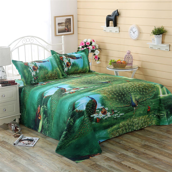 4PCS 3D Peafowls Dream Bed Bedding Sets Pillow Cover Sheet Bedroom Decor Set