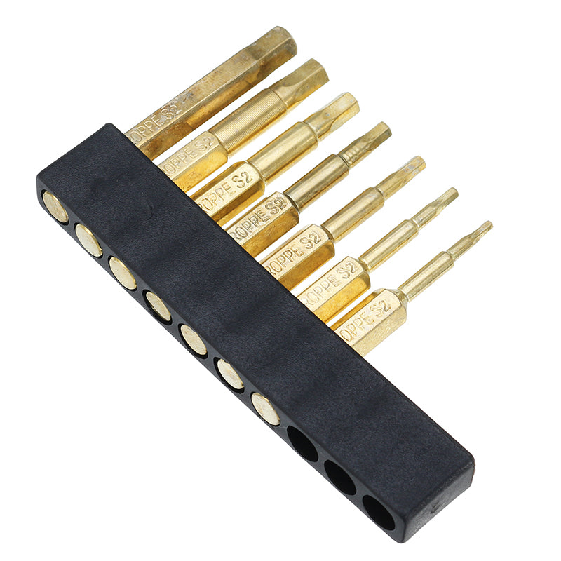 BROPPE 7Pcs Gold 50mm 1.5-6.0mm Magnetic Hex Head Screwdriver Bits 1/4 Inch Hex Shank Screwdriver