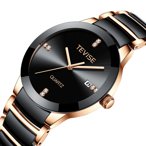 TEVISE T845 Casual Style Men Wrist Watch Date Display Full Steel Band Quartz Watch