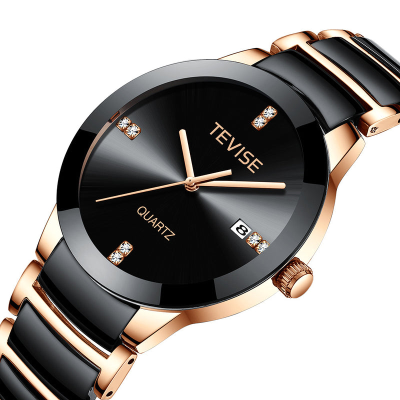 TEVISE T845 Casual Style Men Wrist Watch Date Display Full Steel Band Quartz Watch