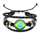 National Flags Charm Bracelet Bangles Leather Braided Rope Bracelet Beads W D5X2