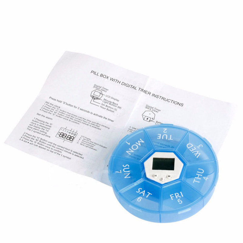 Weekly Digital Timer Round 7 Days LED Pill Box Case Alarm Clock Reminder Me C9J6