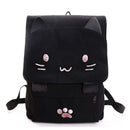 fashion Cute Cat Embroidery Canvas Student bag Cartoons Women Backpack Leis T6A1