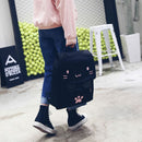 fashion Cute Cat Embroidery Canvas Student bag Cartoons Women Backpack Leis T6A1
