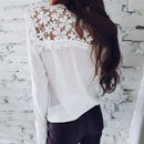 Women Casual Patchwork Lace Blouses Shirt Women Top Fashion Flare Sleeve Pu P2K5