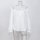 Women Casual Patchwork Lace Blouses Shirt Women Top Fashion Flare Sleeve Pu P2K5