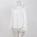Women Casual Patchwork Lace Blouses Shirt Women Top Fashion Flare Sleeve Pu P2K5