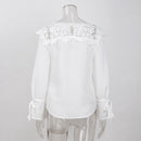 Women Casual Patchwork Lace Blouses Shirt Women Top Fashion Flare Sleeve Pu P2K5