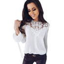 Women Casual Patchwork Lace Blouses Shirt Women Top Fashion Flare Sleeve Pu P2K5