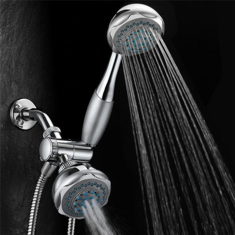 Multifunction Double Head Top Rainfall Shower Head Set with Three Ways Water Valve