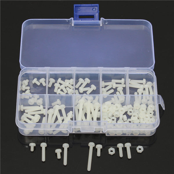 Suleve M3NR1 M3 Nylon Screw White Nylon Screws Bolt & Nuts Assortment Kit 160pcs