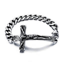 Men's Stainless Steel Jesus Crucifix Cross Curb Link Bracelet Chain 8 inch  U1T7