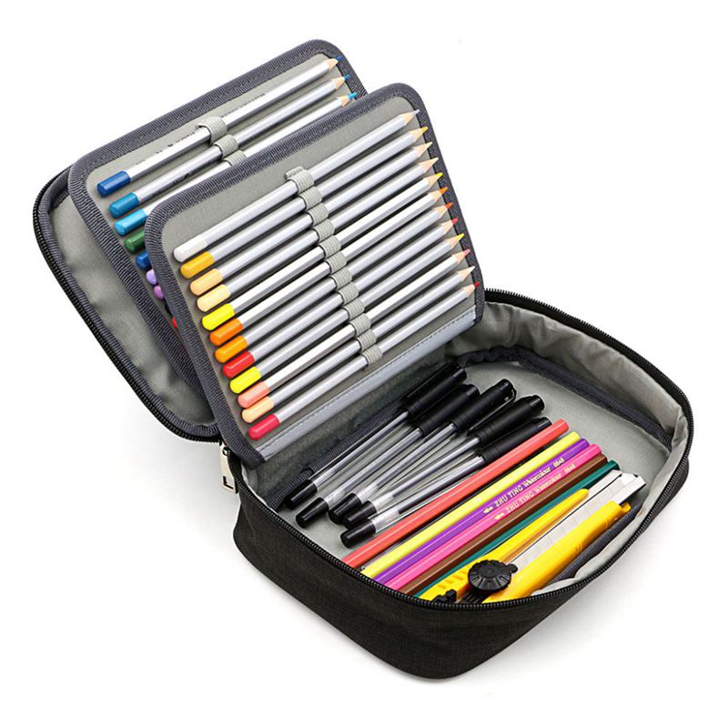 72 Holder Pen Colored Pencil Case School Multi-functional High Capacity Zip E6B4