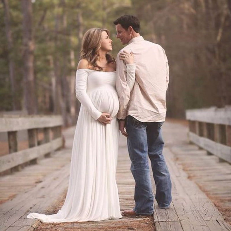 Maternity Dress For Photography Boat Neck Dress Maternty Off Shoulder Long  T8X3