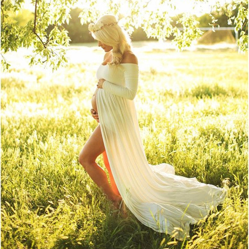 Maternity Dress For Photography Boat Neck Dress Maternty Off Shoulder Long  T8X3