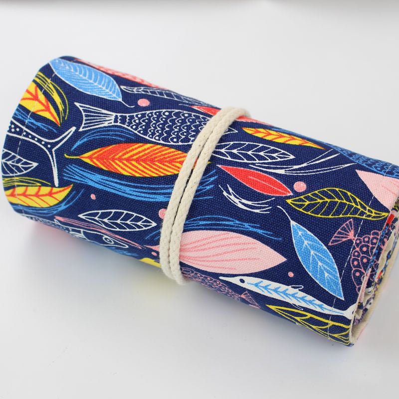 Colored Fish Canvas School Pencil Case 72 Holes Roll Pencil Case Large Pen  Q5C4